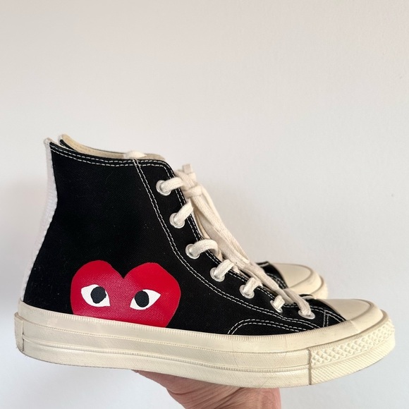 Comme des Garçons Play Converse Black High-Top Sneakers size 8 - Picture 2 of 7